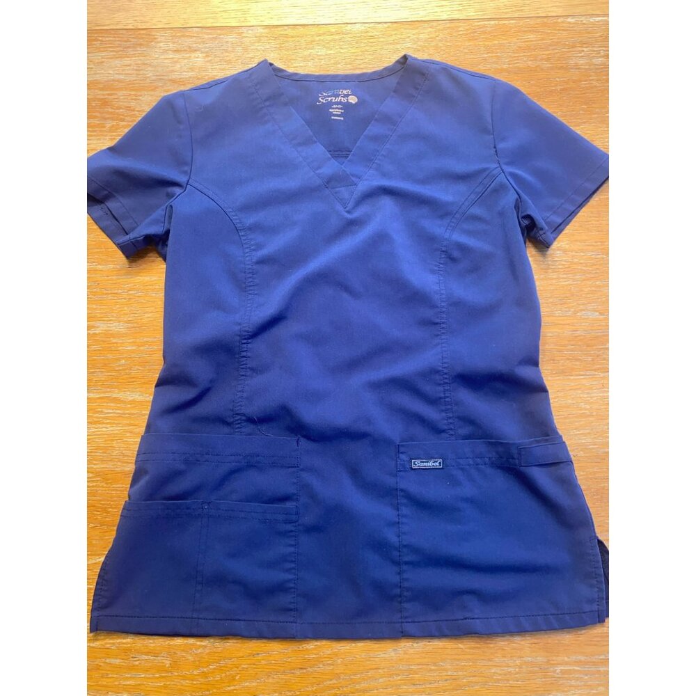 Sambel Scrubs Womens Scrub Top XS Navy Blue V-Neck Stretch
